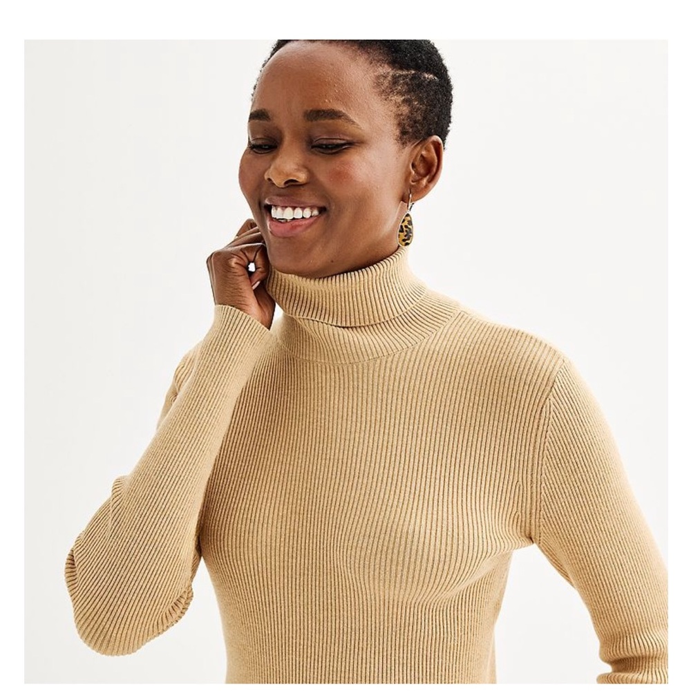 Nine West Tan Ribbed Turtleneck Sweater Size L
